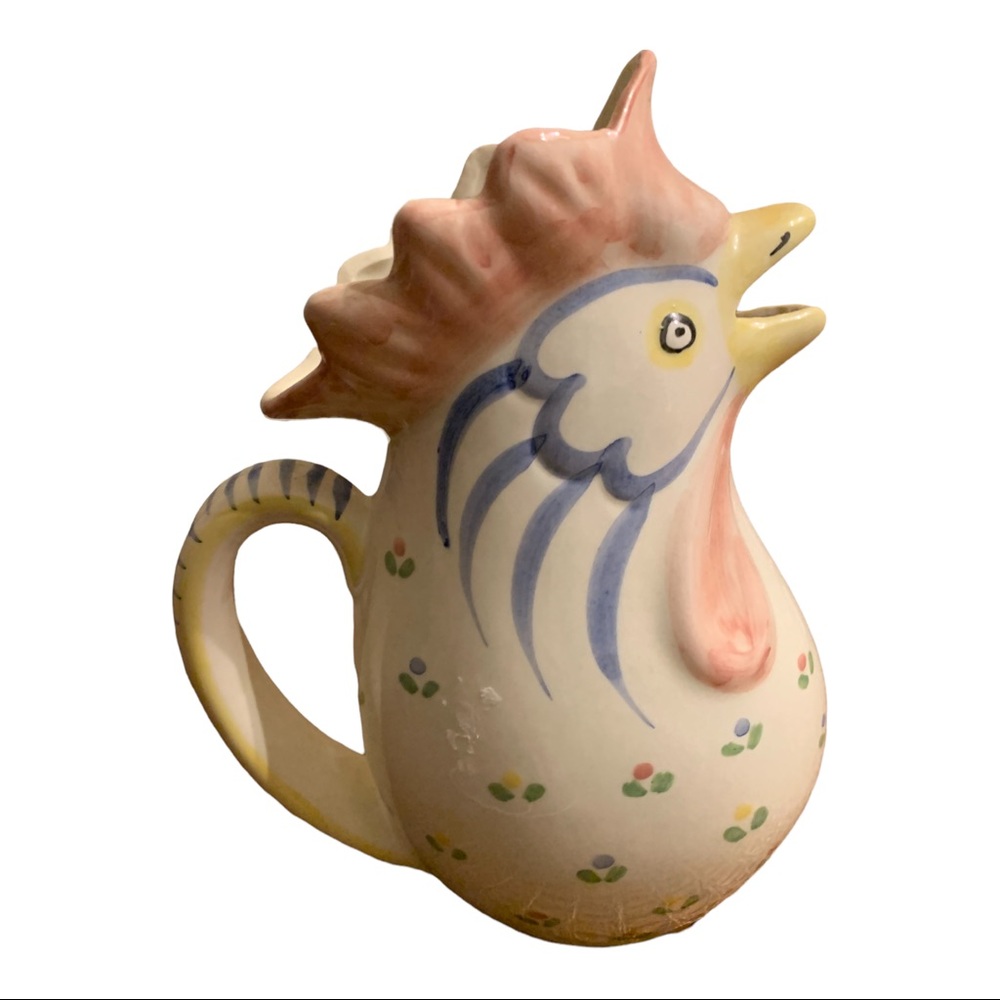 Andrea West, Present Tense, Rooster Pitcher, Hand Painted, Made in Italy 9" Tall